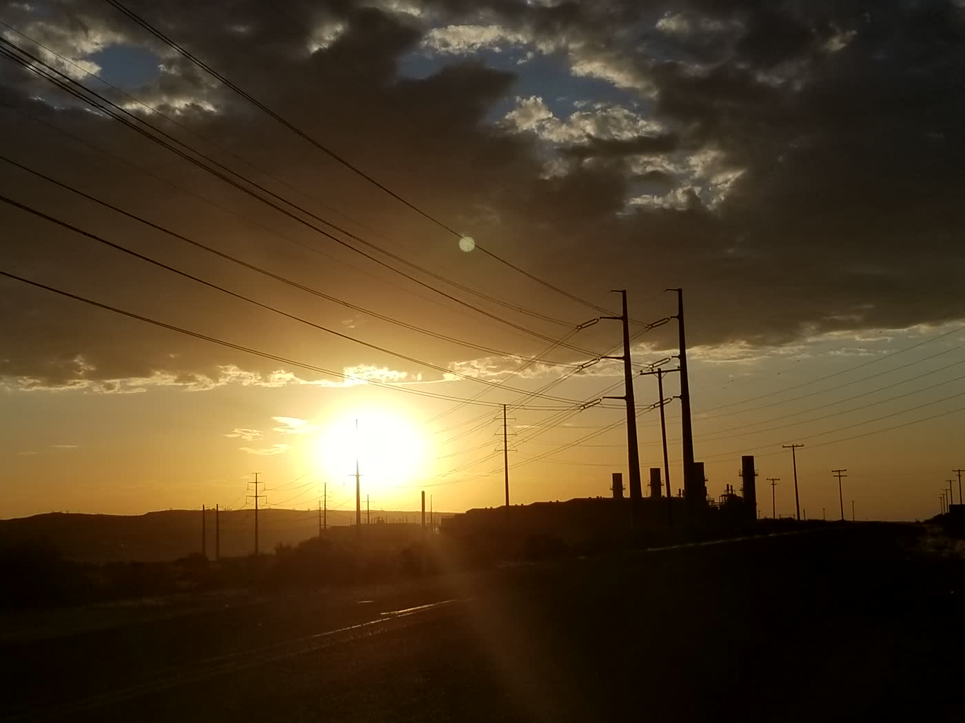 Transmission lines at sunset over the La Paloma Generating Facility